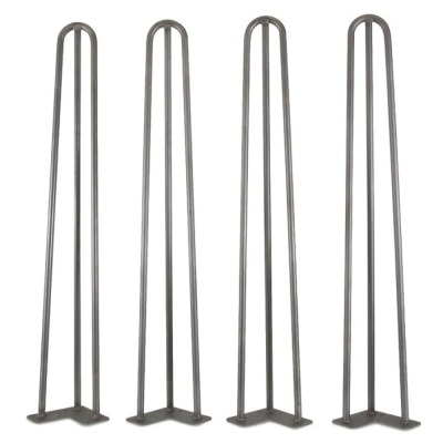 28-Inch Mid-Century Modern Raw Steel Hairpin Table Legs, 1/2" Diameter, Set of 4