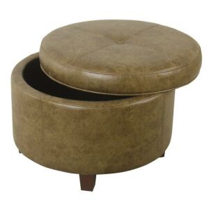 HomePop Large Leatherette Storage Ottoman - Distressed Brown Faux Leather