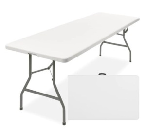 8ft Portable Folding Plastic Dining Table w/ Handle & Lock, White