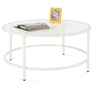 Round Tempered Glass Coffee Table w/ Steel Frame - 36in