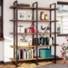 IRONCK Industrial Bookshelf and Bookcase Double Wide 5 Tier, Large Open Shelves, Wood and Metal. Appears New