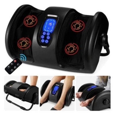 Reflexology Shiatsu Foot Massager w/ High-Intensity Rollers & Remote Control, Satin Black 