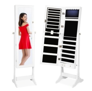 6-Tier Standing Jewelry Mirror Armoire w/ LED Lights, White