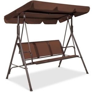3-Seater Outdoor Canopy Swing Glider Bench w/ Textilene Fabric, Steel Frame. Appears New