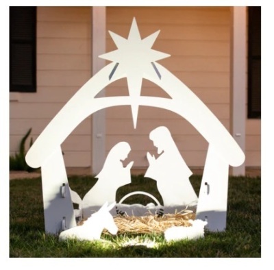 Christmas Nativity Scene Yard Decoration w/ Water Resistant PVC, 4ft, White