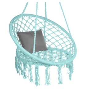 Cotton Macrame Hammock Hanging Chair Swing, Handwoven w/ Backrest, Teal