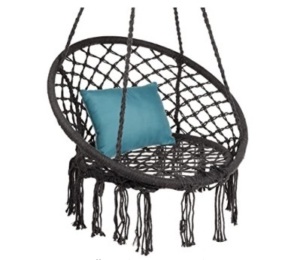 Cotton Macramé Hammock Hanging Chair Swing w/Backrest, Black