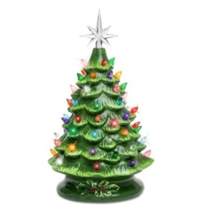 15in Pre-Lit Hand-Painted Ceramic Tabletop Christmas Tree w/ 64 Lights