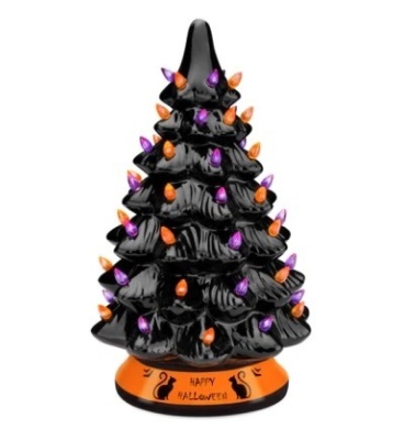 Pre-Lit 15in Ceramic Halloween Tree w/ Orange & Purple Bulb Lights