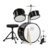 Kids Beginner 3-Piece Drum, Musical Instrument Set w/ Sticks, Stool &&nbsp;Pedal, Black