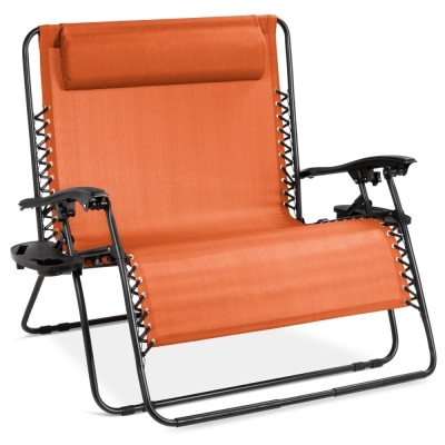 2-Person Double Wide Zero Gravity Chair Lounger w/ Cup Holders, Headrest. Appears New