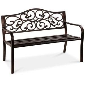 Steel Garden Bench for Outdoor Patio w/ Floral Design Backrest - 50in. Appears New