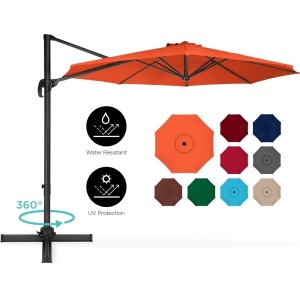 360-Degree Rotating Cantilever Offset Patio Umbrella w/ Tilt, 10ft - Orange. Appears New