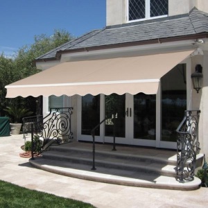 Retractable Patio Awning w/ Aluminum Frame, Crank Handle, 98x80in. Appears New