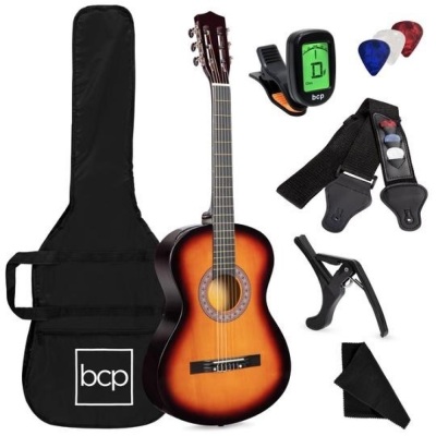 Beginner Acoustic Guitar Set w/ Case, Strap, Digital Tuner, Strings - 38in. Appears New