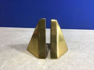 Lot of (2) 6.2" x 5.5" Metal Bookends, Pyramid Gold