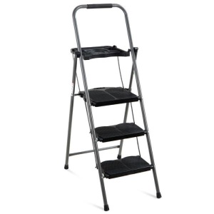3-Step Folding Steel Ladder w/ Utility Tray, Hand Grip, 330lb Capacity. Appears New