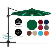 10ft 360-Degree LED Cantilever Offset Hanging Market Patio Umbrella w/ Easy Tilt&nbsp;