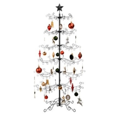 Wrought Iron Christmas Tree Ornament Display w/ Easy Assembly & Stand, 6ft, Black