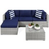 5-Piece Modular Wicker Sectional Conversation Set w/ 2 Pillows, Coffee Table