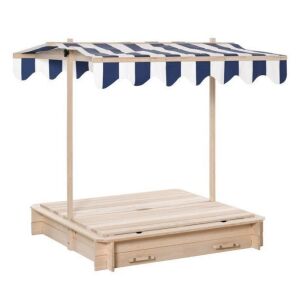 Outsunny Wooden Kids Sandbox w/ Cover Adjustable Canopy Convertible Bench Seat Bottom Liner