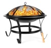 Steel Outdoor Patio Fire Pit Bowl w/ Screen Cover & Poker, 22in