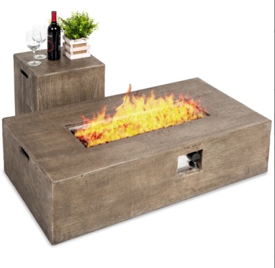 48x27in 50,000 BTU Propane Fire Pit Table w/ Side Table Tank Storage, Cover
