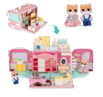 Camper Van Playset Pretend Play Dollhouse with Tiny Critters