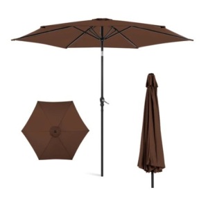 Outdoor Steel Market Patio Umbrella Decoration w/ Tilt & Crank Lift,10ft, Brown