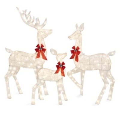 3-Piece Lighted Christmas Deer Set Outdoor Decor w/ LED Lights, White