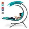 Hanging Curved Chaise Lounge Chair w/ Built-In Pillow & Removable Canopy, Blue