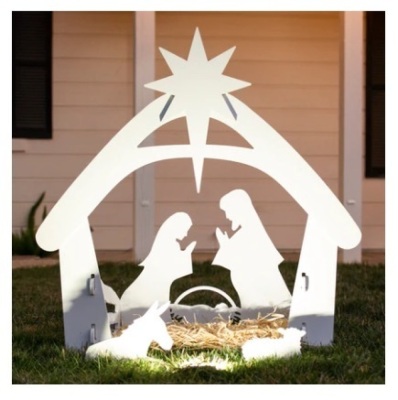 Christmas Nativity Scene Yard Decoration w/ Water Resistant PVC, 4ft, White