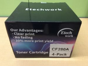 Compatible 4-Pack Black 80A CF280A Toner Cartridge by Etech Work for LaserJet Pro 400 M401/M425 - NEW