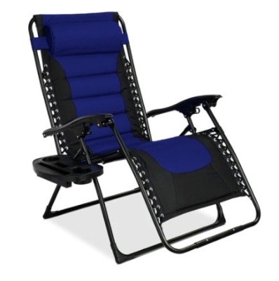 Oversized Padded Zero Gravity Chair, Folding Recliner w/ Headrest & Side Tray, Blue/Black