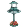 Solar Lighted Outdoor Pedestal Bird Bath w/ Planter, Decorative Bird Cage, Green