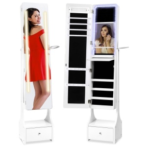 Standing Full Length LED Mirror Jewelry Armoire w/Interior & Exterior Lights