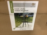 Outdoor Bistro Bar Height Table w/ Metal Frame, Square Tempered Glass Top