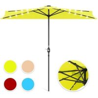 Best Choice Products 8.5ft Steel Solar LED Patio Half Umbrella w/Easy Crank and Wind Vent, Light Green