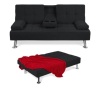 Linen Upholstered Convertible Sofa Bed Futon w/ 2 Cupholders, Black