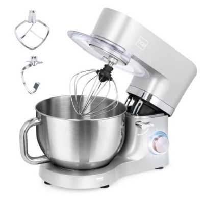 6.3qt 660W 6-Speed Tilt-Head Stainless Steel Kitchen Mixer w/ 3 Attachments & Splash Guard, Silver