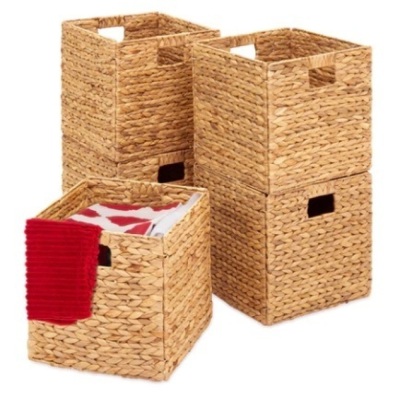 Set of 5 Collapsible Hyacinth Storage Baskets w/ Inserts,12x12in, Natural