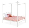 Classic 4-Post Metal Canopy Twin Bed Frame w/ Heart Scroll Design, White