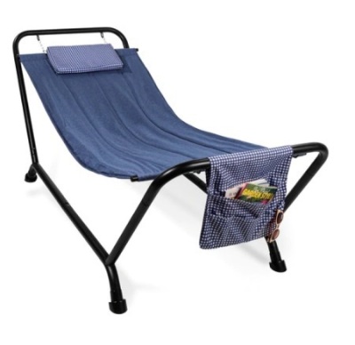 Outdoor Patio Hammock for Backyard, Garden w/ Stand, Pillow & Storage Pockets, Blue