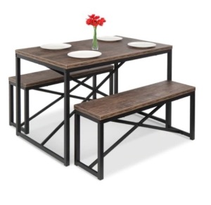 3-Piece Bench Style Dining Furniture Set w/ 2 Benches & Table, 45.5in, Brown/Black