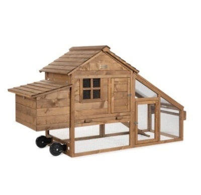 Mobile Wood Chicken Coop Tractor w/ Wheels, 2 Doors & Nest Box, 70in