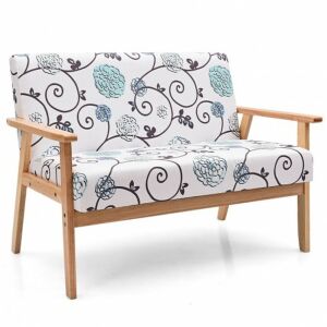 Modern Fabric Loveseat Sofa Couch Upholstered 2-Seat Armchair-Blue