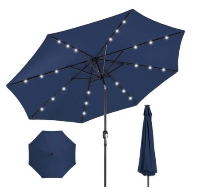 Solar LED Lighted Patio Umbrella w/ Tilt Adjustment, UV-Resistance,10ft, Navy Blue