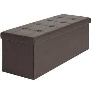 Faux Leather Space Saving Folding Storage Ottoman Stool Seat Bench w/ Inner Divider - Brown