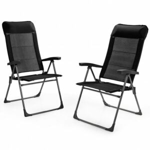 2 Piece Portable Patio Folding Dining Chairs With Headrest Adjust For Camping -Black