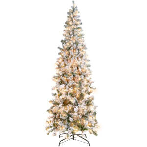 Pre- Lit Snow Flocked Artificial Pencil Christmas Tree 